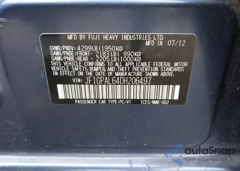 2013 Subaru Impreza 2.0I Sport Premium из США, поврежденный, VIN JF1GPAL64DH206497